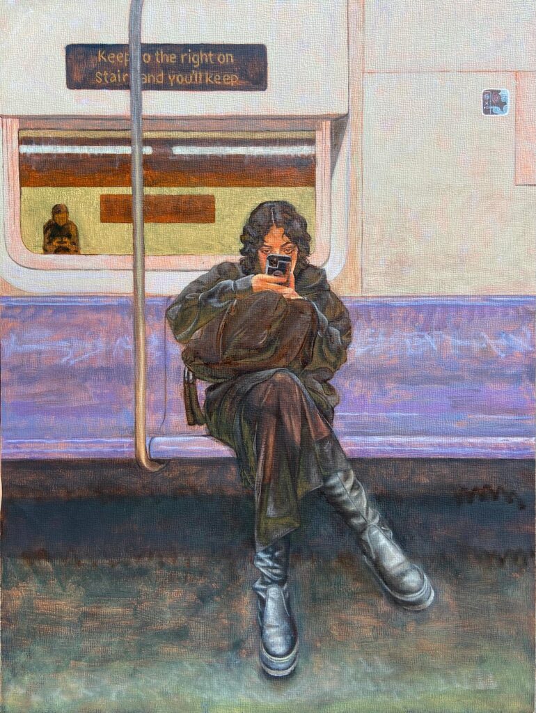 Keep to the Right, by Nicola Russell, 2024, oil on panel