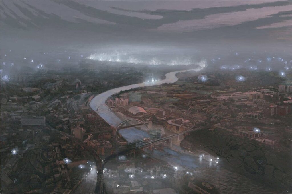 Study: Northern City Renaissance, Mauve Dawn, by Stephen Hannock, 2012, mixed media on panel