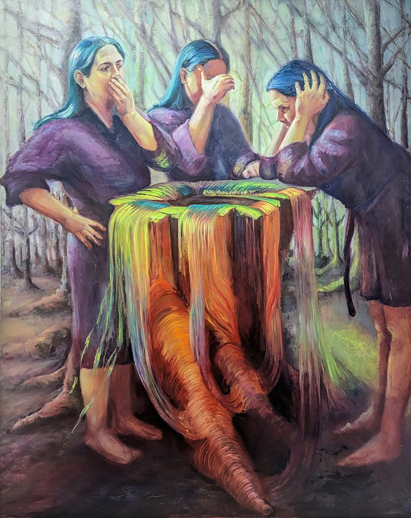 Rock Paper Scissors, by Stefania Salles Bruins, 2023, oil on aluminum