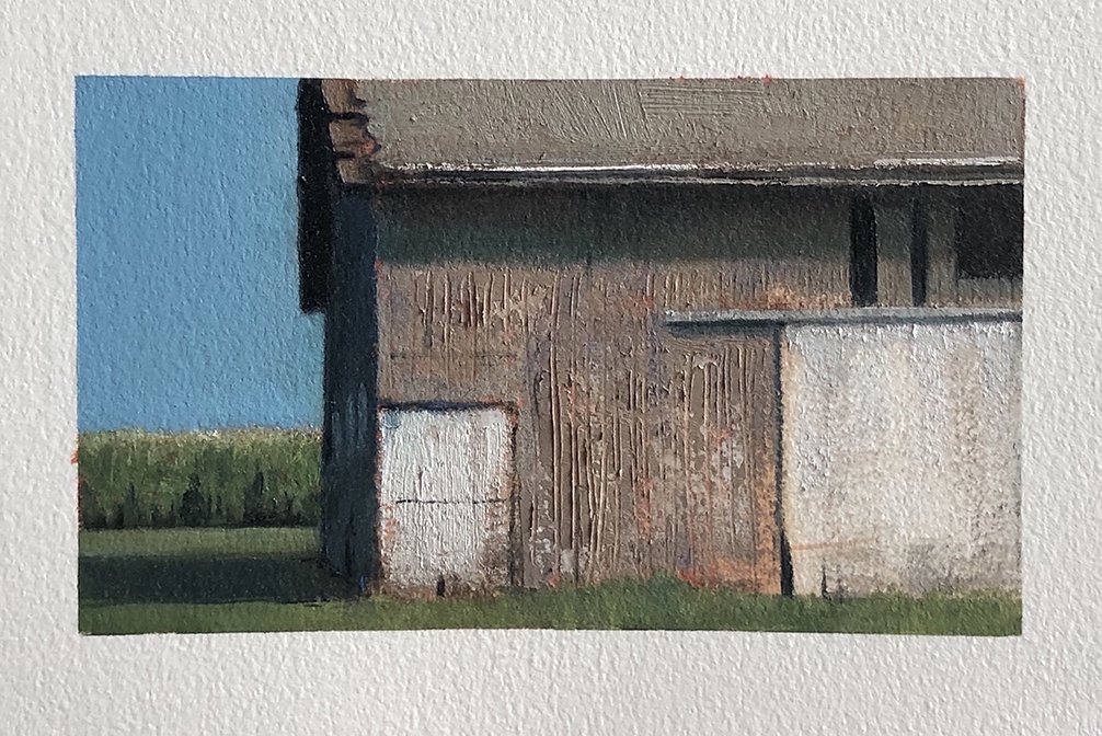Barn with Corn Field, by Nicolas V. Sanchez, 2020, oil on paper