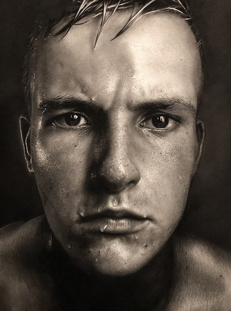 Only Human, by Parker Schovanec, 2022, charcoal and graphite on paper
