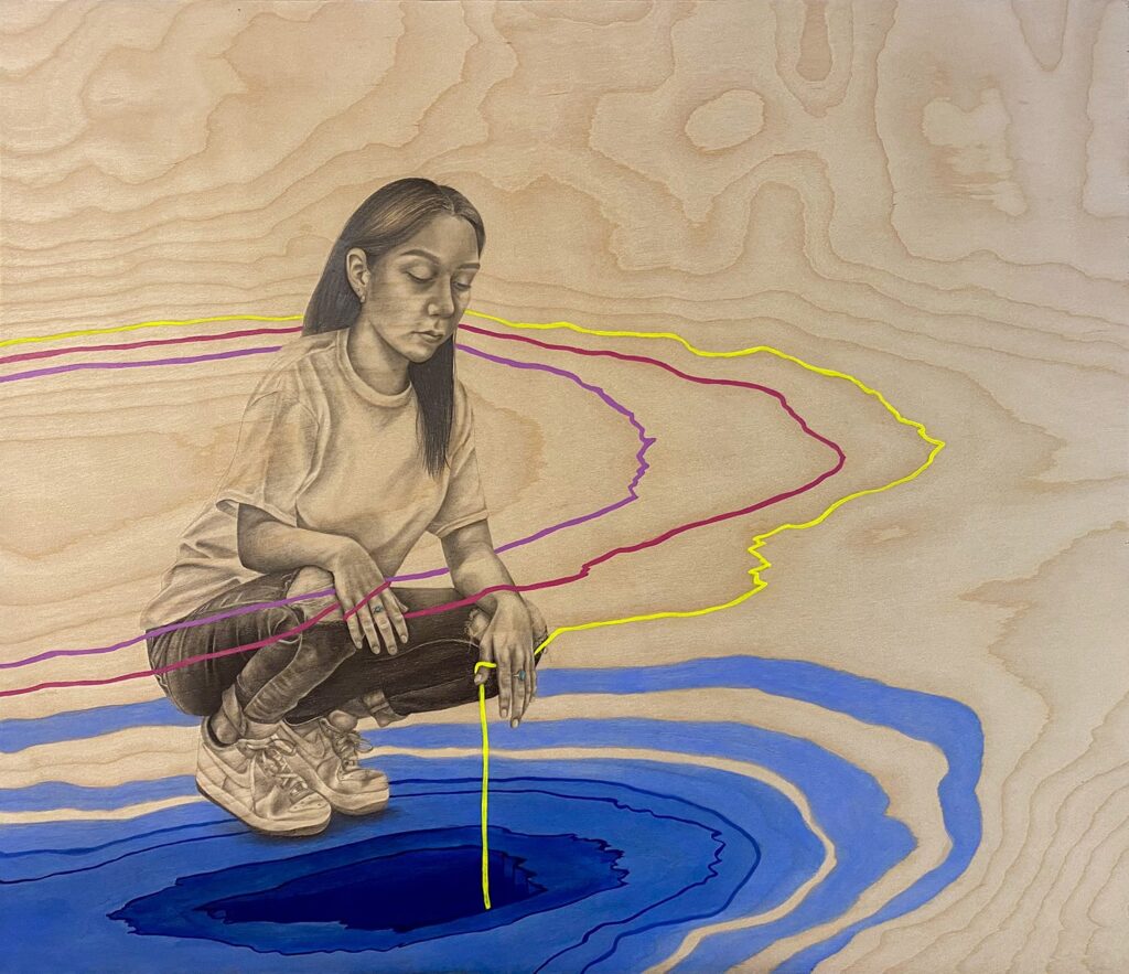 See Through Me, by Selina Andréa Scott, 2021, graphite, colored pencil, and acrylic on wood