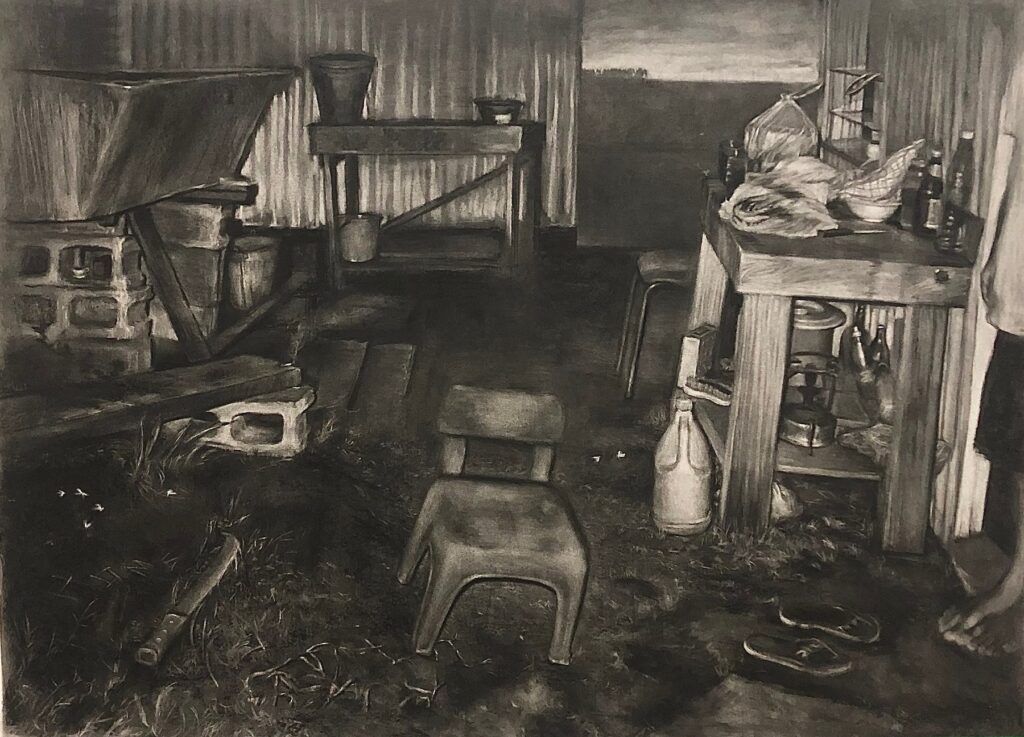 Looking Homeward, by Rohini Sen, 2021, charcoal on paper