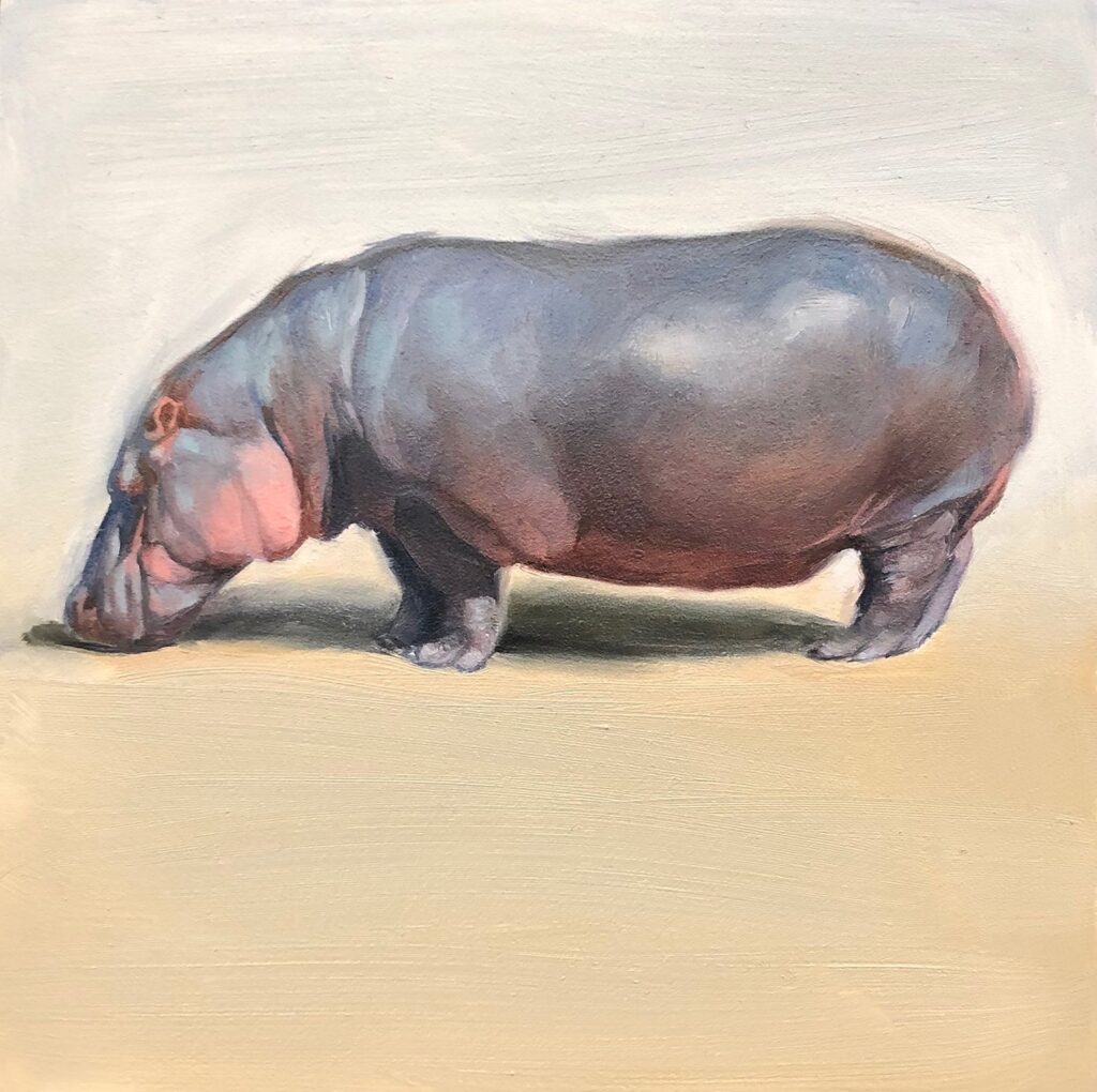 Nile Hippo, by Rohini Sen, 2019, oil on wood panel