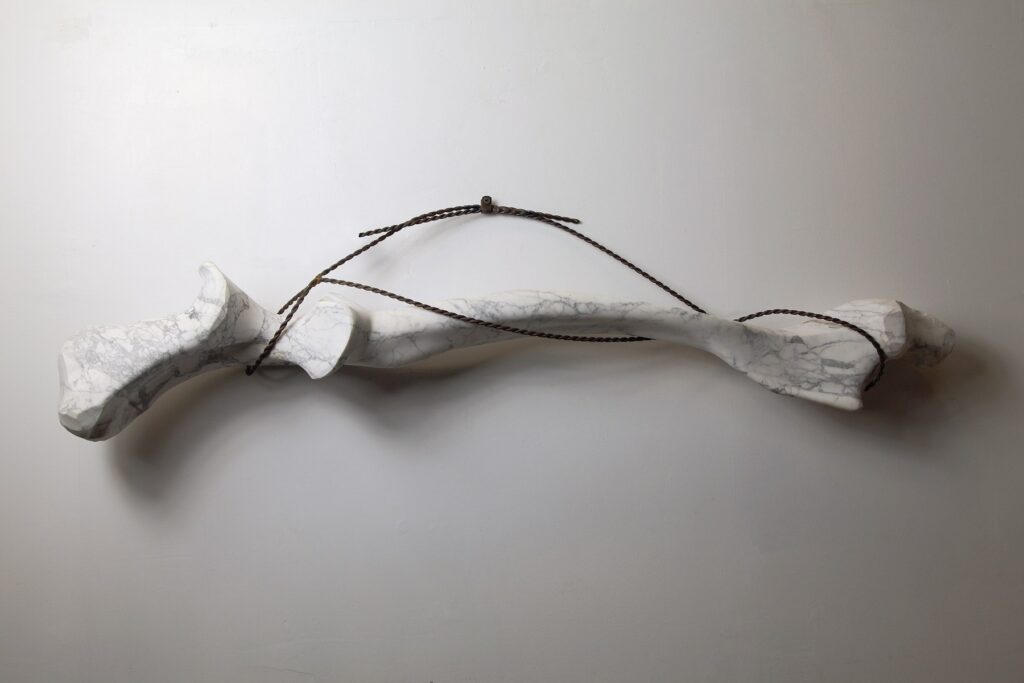 Bone 42, by Stephen Shaheen, 2016, marble and helicoidal steel wire