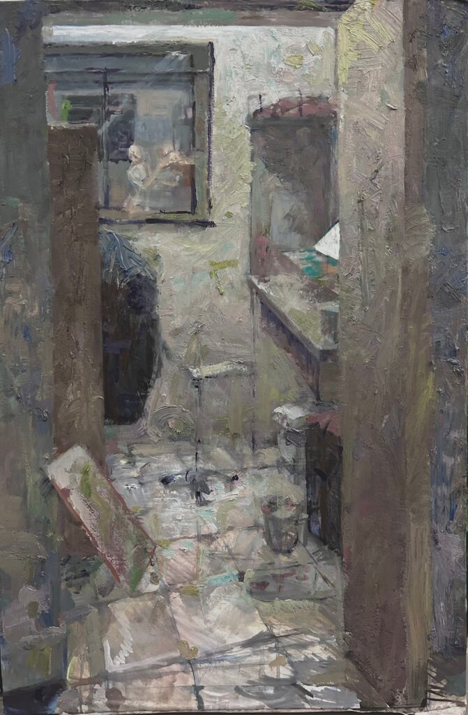 Indexial Embrace, by Hongyu Shen, 2024, oil on tracing paper mounted on canvas