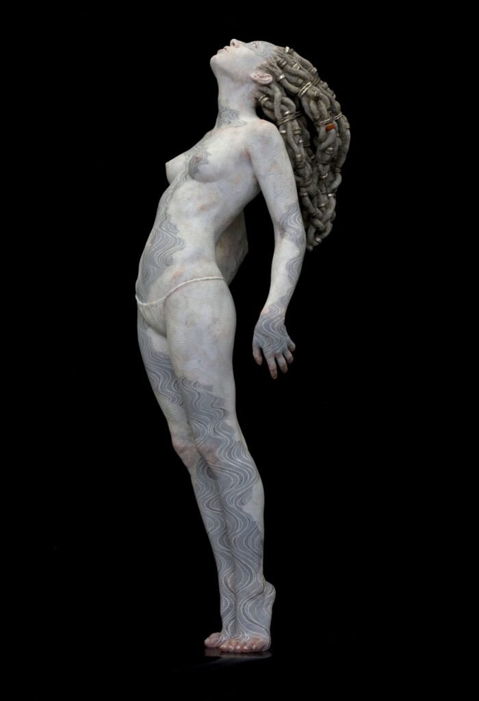 The Story of the Snow, by Chie Shimizu, 2018, plaster, pigment, platinum leaf, and silver leaf
