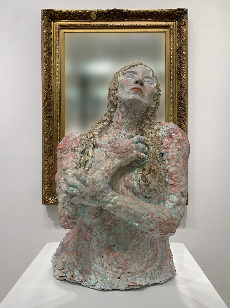 Thank You Lilith, by Devora Shoshana, 2022, terracotta, air dry clay, epoxy, Tiger Eye pigment, Cinnabar pigment, Malachite pigment