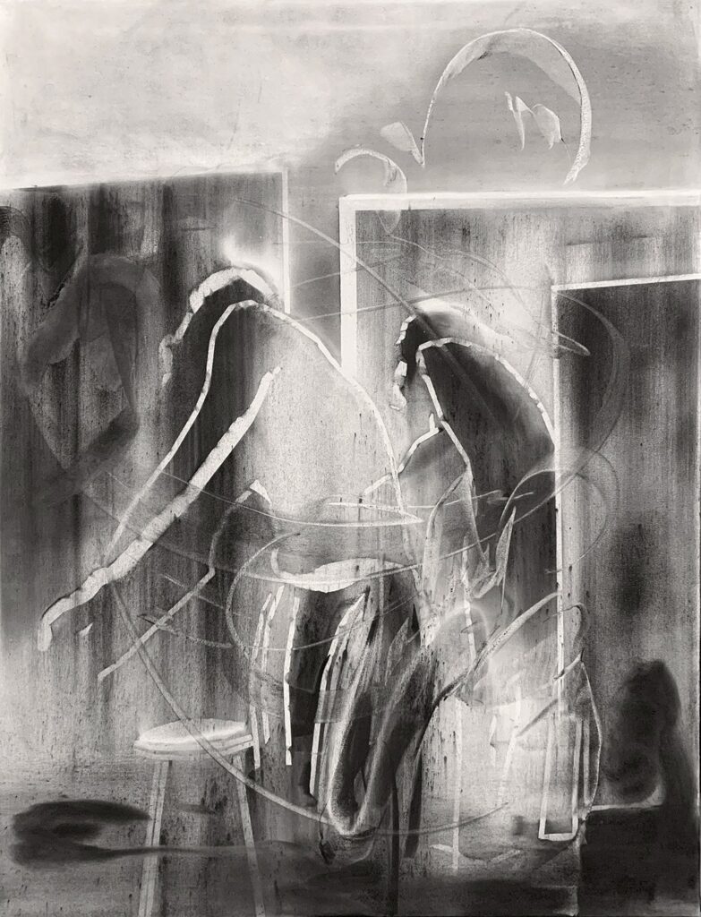 Intersections, Fig. C, by Wilba Simson, 2022, charcoal on canvas
