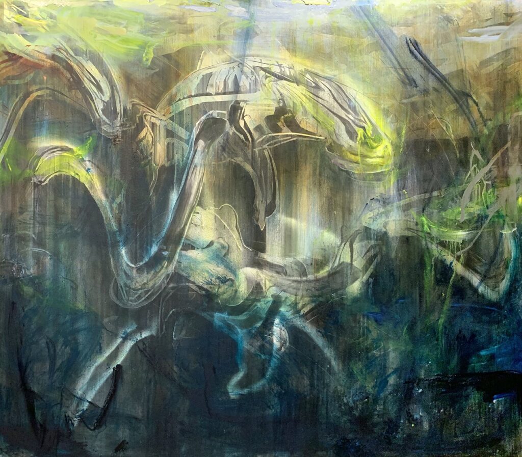 No. 1, by Wilba Simson, 2022, charcoal and oil on canvas