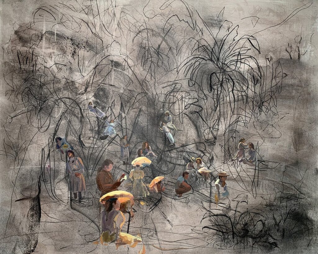 Untitled, by Wilba Simson, 2020, acrylic, charcoal, and oil on paper