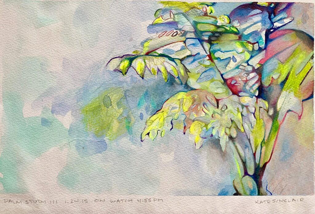 Palm Study III, by Kate Sinclair, 2015, pencil and watercolor on paper