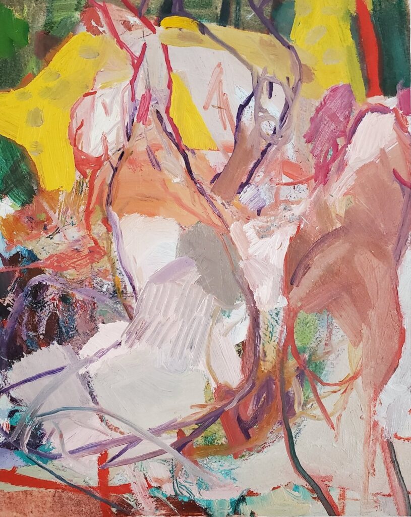 The Lifeguards, by Zachary Sitrin Click to Buy, 2020, oil on paper mounted on panel