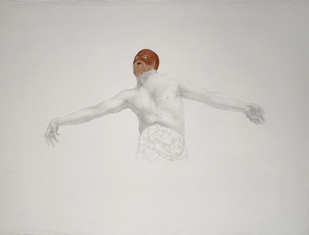 Mangling, by Darryl Smith, 2019, tempera on hand-gessoed panel