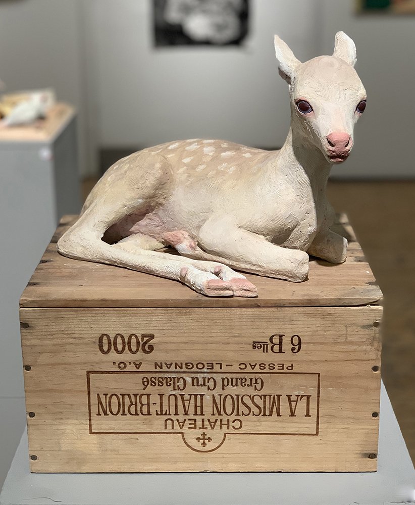 Albino Fawn, by Errol Smith, 2019, oil on terra cotta