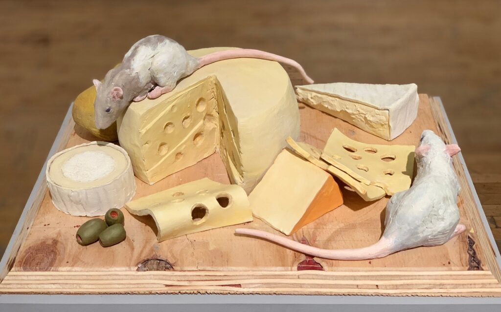 Cheese Plate, by Errol Smith, 2019, oil on terra cotta