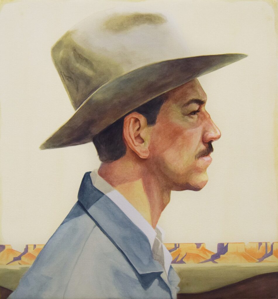 Along the Mesa, by Jed Smith, 2020, watercolor on paper mounted to canvas