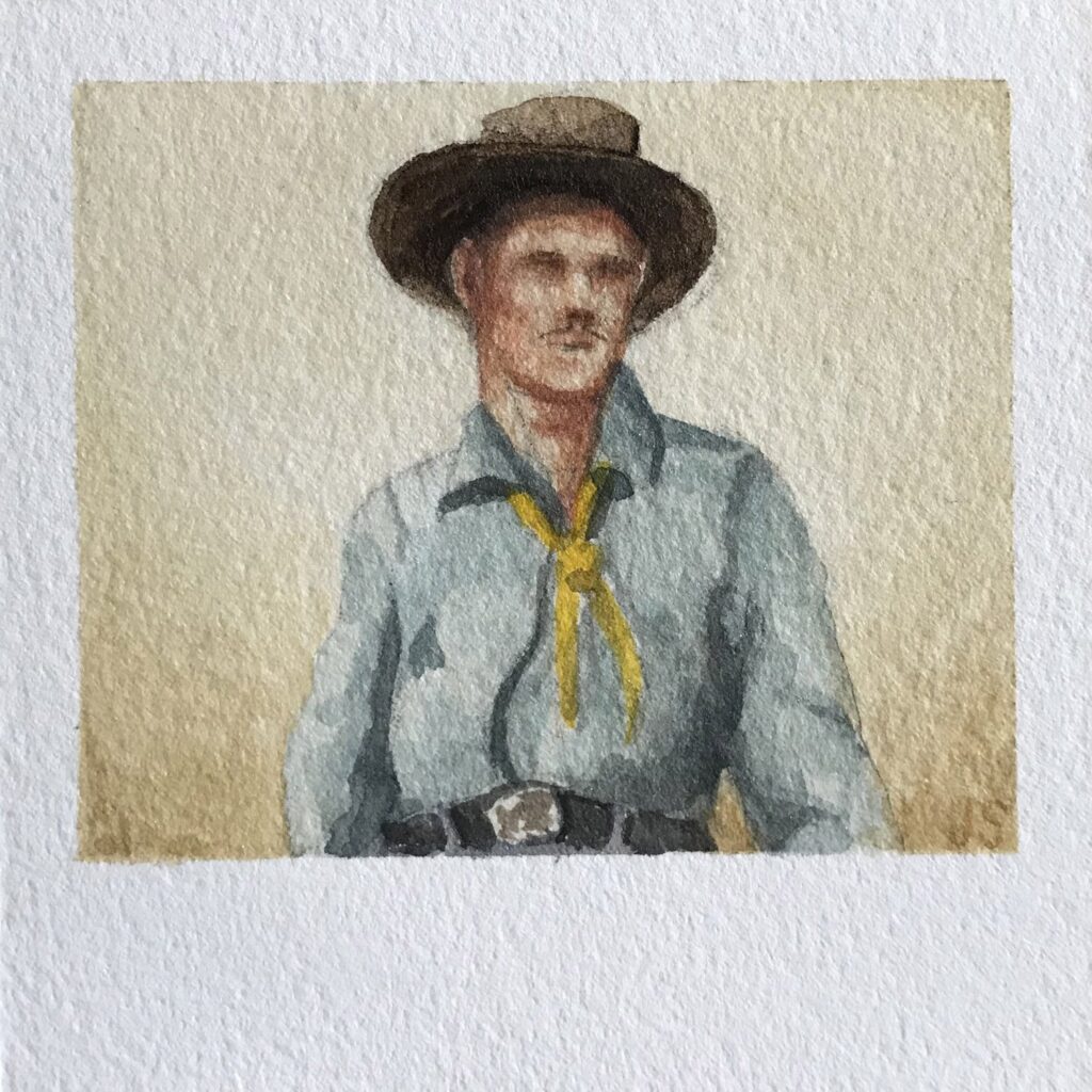 Andy's Polaroid #12, by Jed Smith, 2020, watercolor on paper mounted to panel