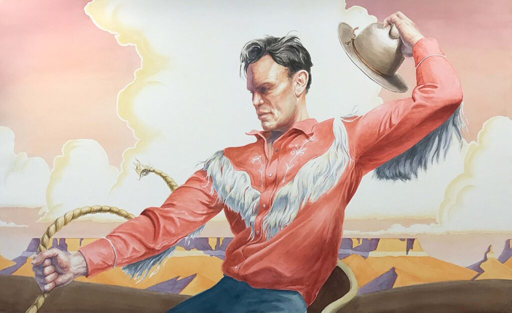 The Bronc Rider, by Jed Webster Smith, 2022, watercolor on paper mounted to canvas