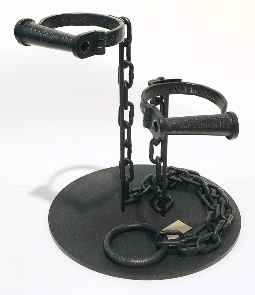 A Chain of Broken Promises, by Jed Webster Smith, 2022, steel, and acrylic