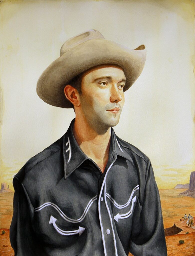 Mythic Cowboy, by Jed Smith, 2019, watercolor on paper