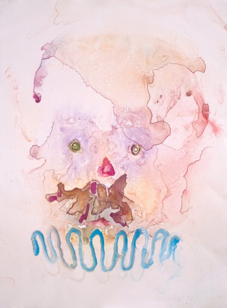 Baroque Clown, by Liza Sokolovskaya, 2018, watercolor monotype on paper, 30 x 22