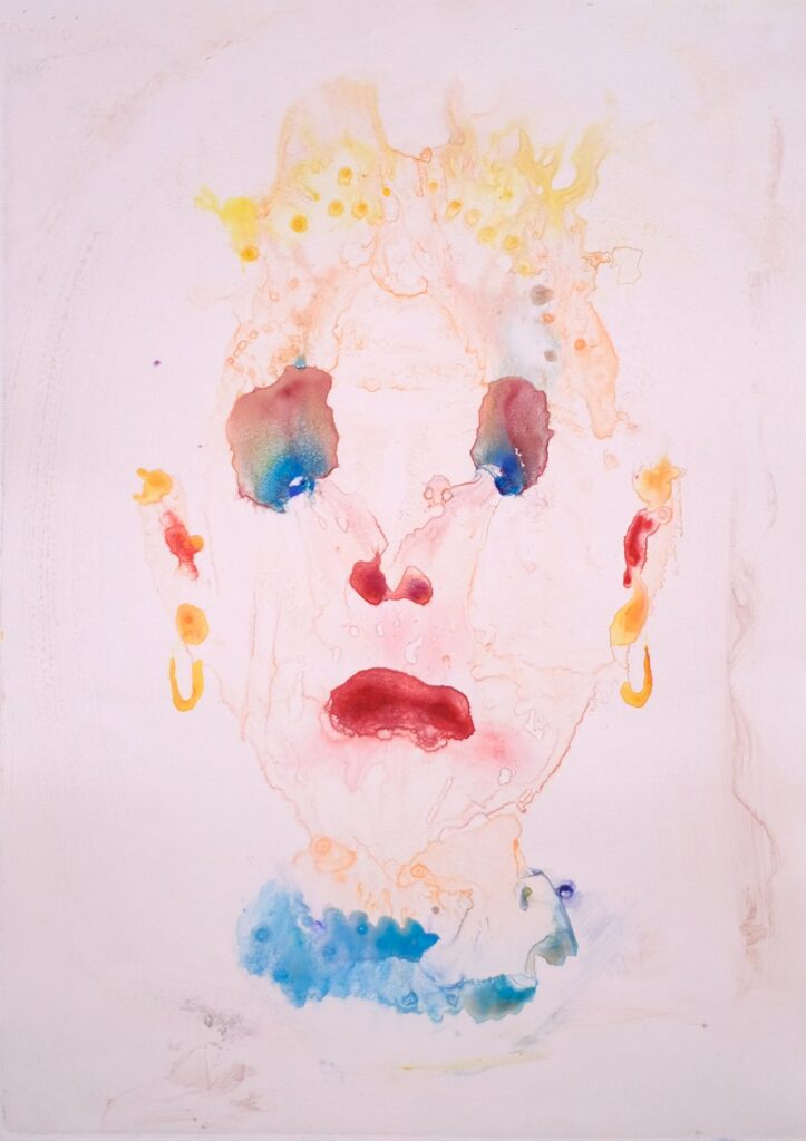 Judging You, by Liza Sokolovskaya, 2018, watercolor monotype on paper
