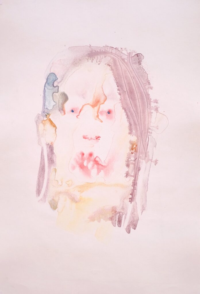Little Blue Eyes, by Liza Sokolovskaya, 2018, watercolor monotype on paper
