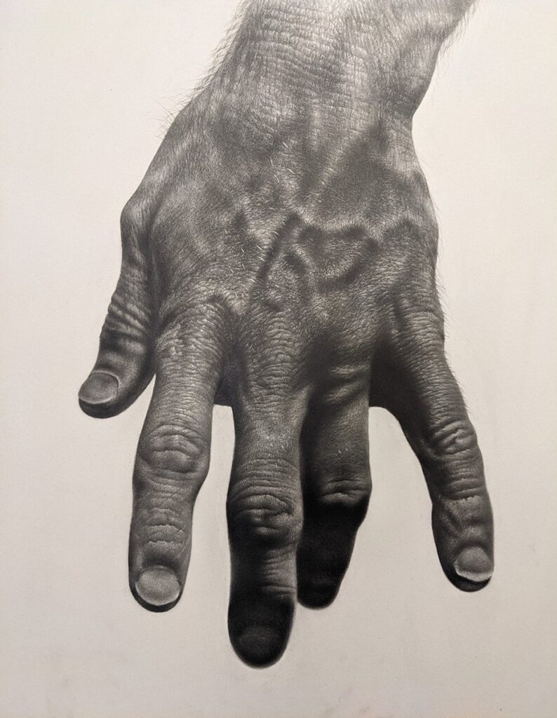 Untitled Hand, by Jesse Stern, 2021, graphite on paper