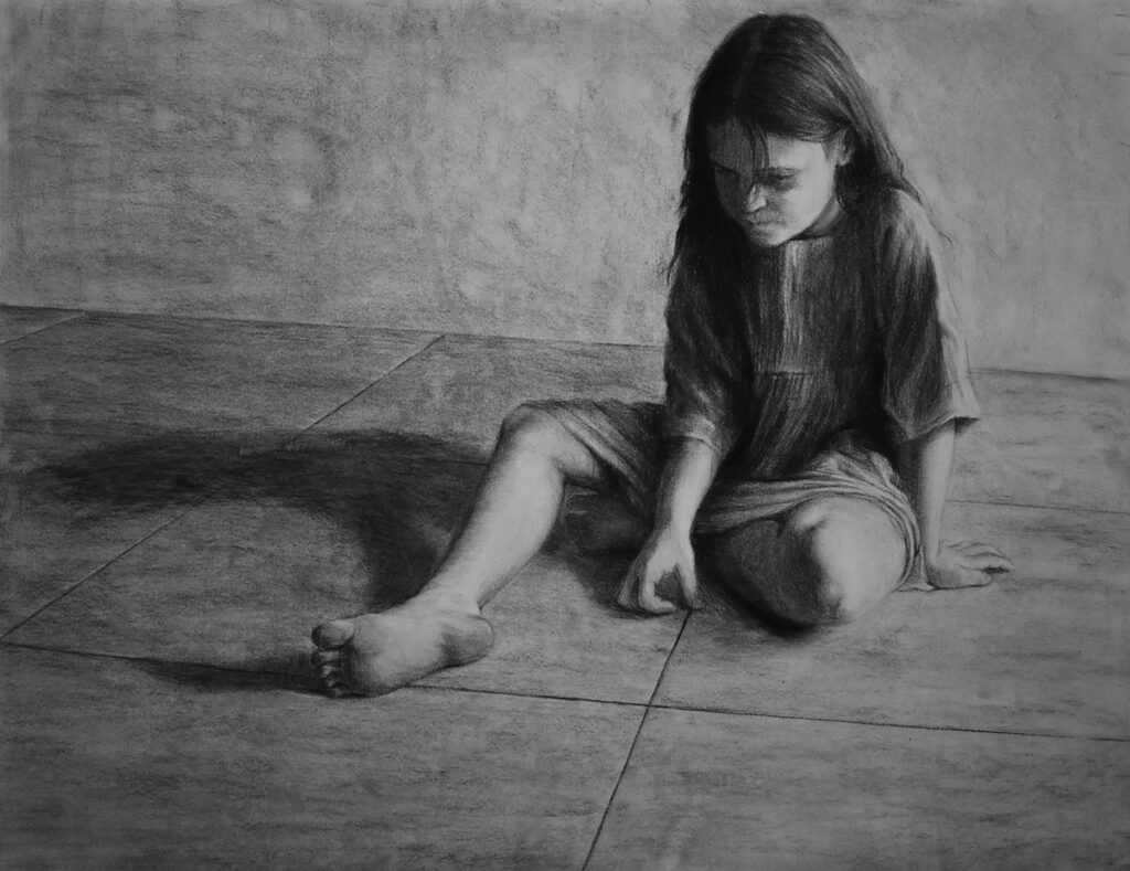 Merlin, by Ivana Štulić, 2019, charcoal on paper