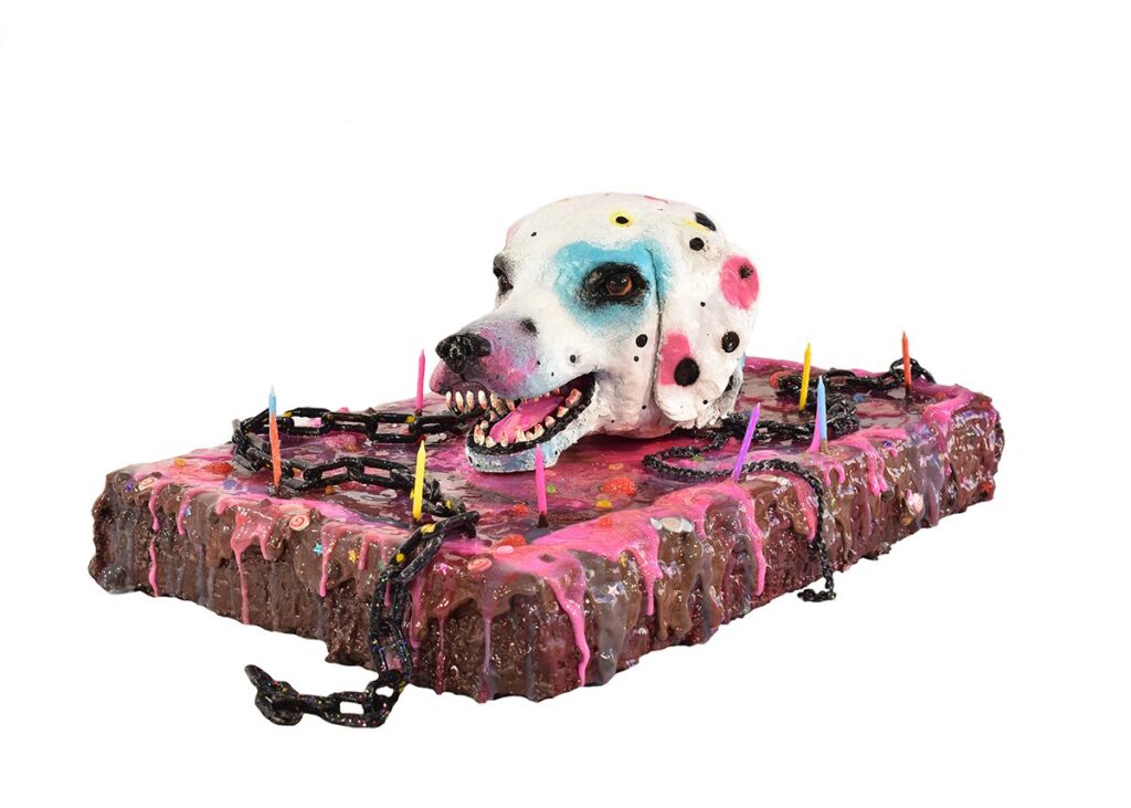 All Bark and No Bite, by Arielle Tesoriero, 2022, clay, silicone, foam, plastic, resin, styrofoam, glass, plaster, wax, and metal