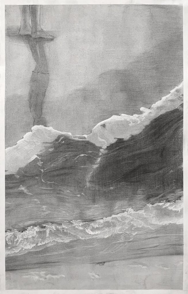 Edge of Reason, by Darlene Thevenin, 2022, graphite and charcoal on paper