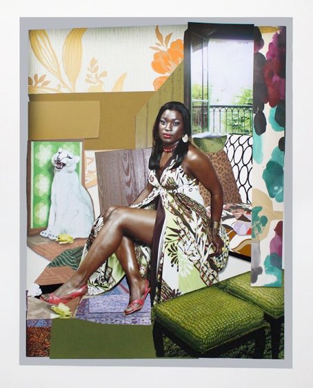 I've Been Good to Me, by Mickalene Thomas, 2015, wood veneer, and silica flocking