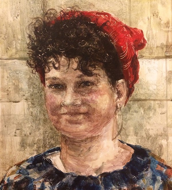 Toni Backs Corbyn, by Sharon Thomas, 2019, tempera on wood panel