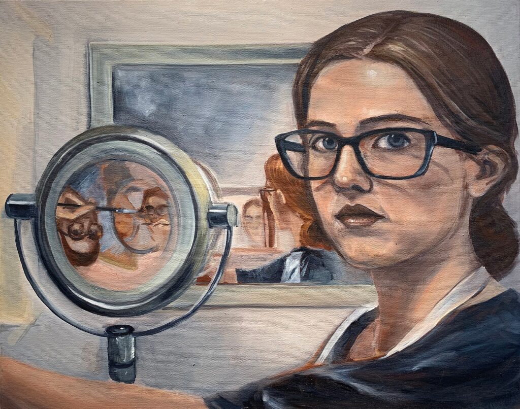 Progression of a Portrait, by Julia Tighe, 2018, oil on canvas