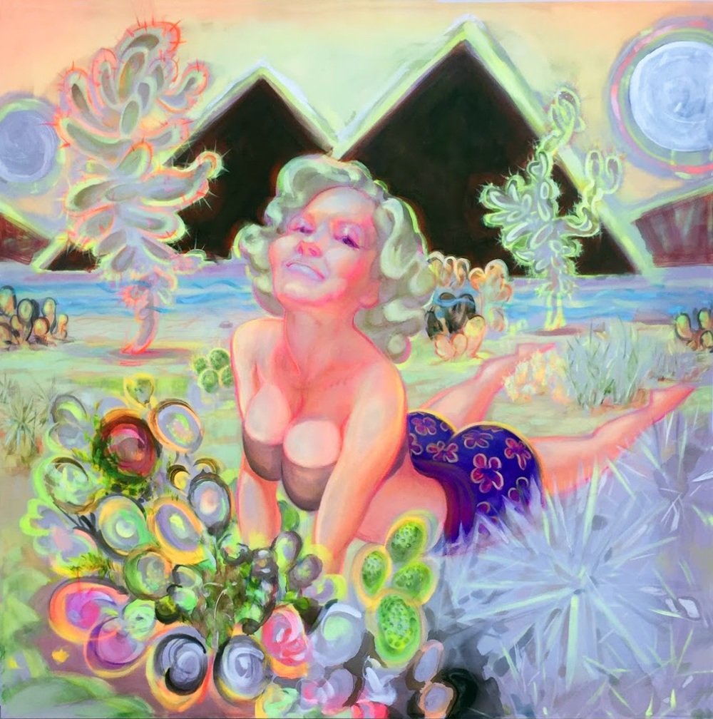 Miragesss, by Noelle Timmons, 2017, acrylic, crayon, and Aqua Gutta on silk