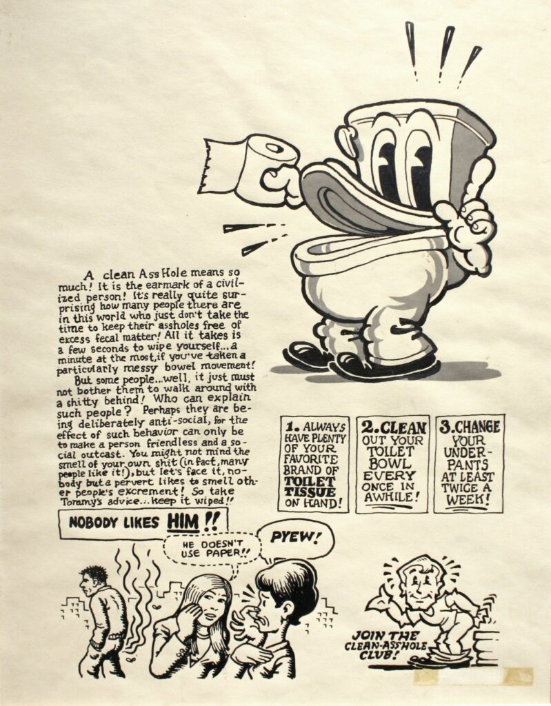 Your Hytone Comix “Tommy Toilet” Back Cover Original Art, by R. Crumb, 1971, Ink and screen illustration