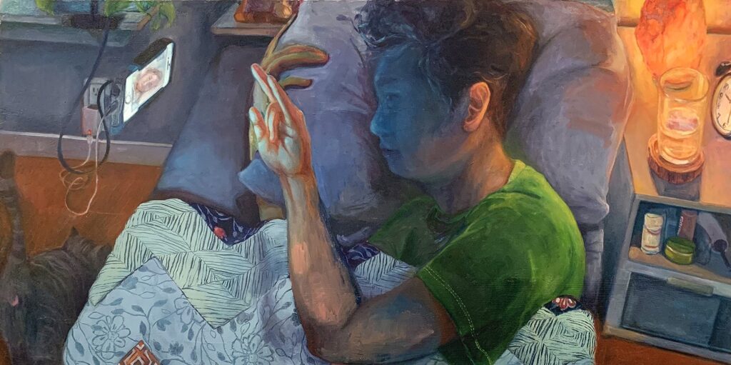 Goodnight from Bushwick, by MJ Torrecampo, 2019, oil on canvas