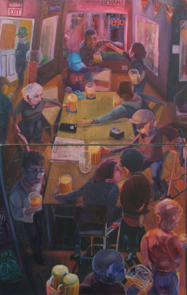 Two for One Tuesdays, by MJ Torrecampo, 2019, oil on canvas