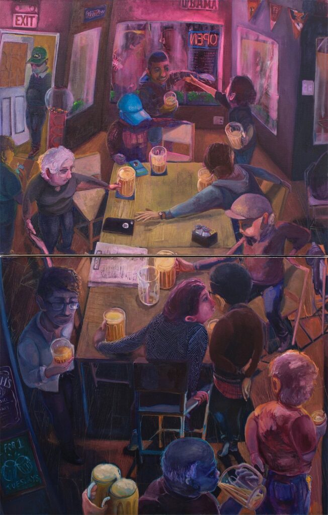 Two for One Tuesdays, by MJ Torrecampo, 2019, oil on canvas