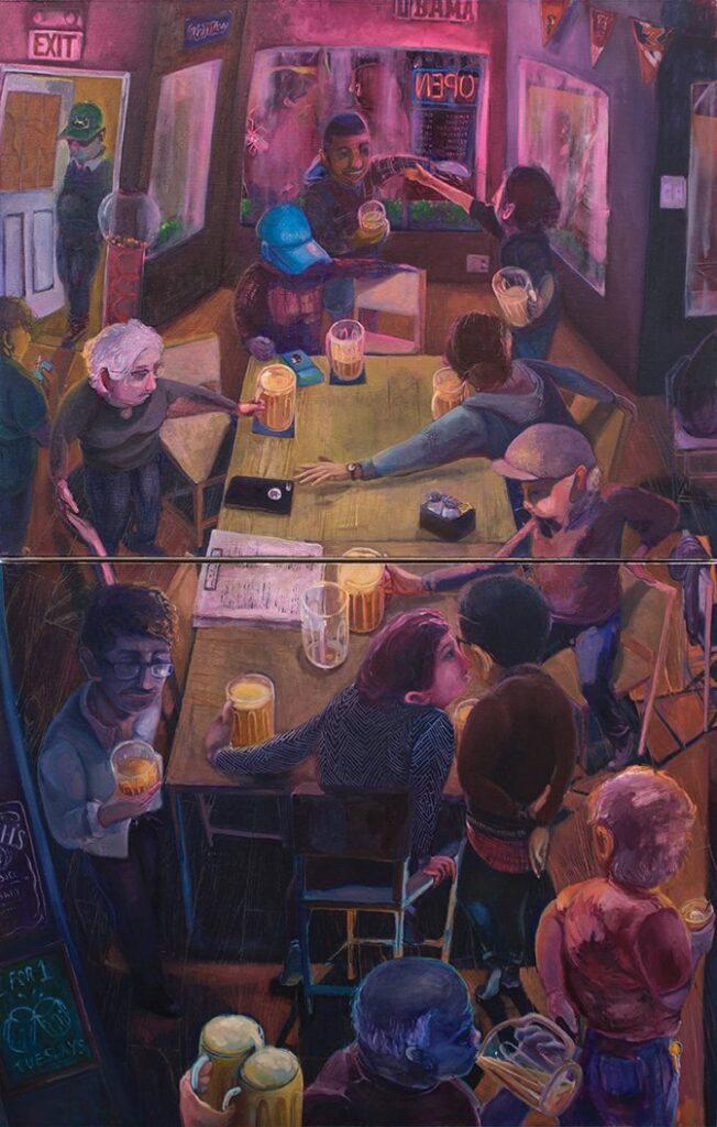 Two for One Tuesdays, by MJ Torrecampo, 2019, oil on canvas