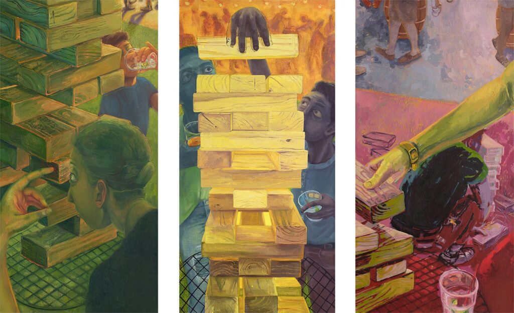Your Turn, My Turn, til' it Falls, by MJ Torrecampo, 2020, oil on canvas