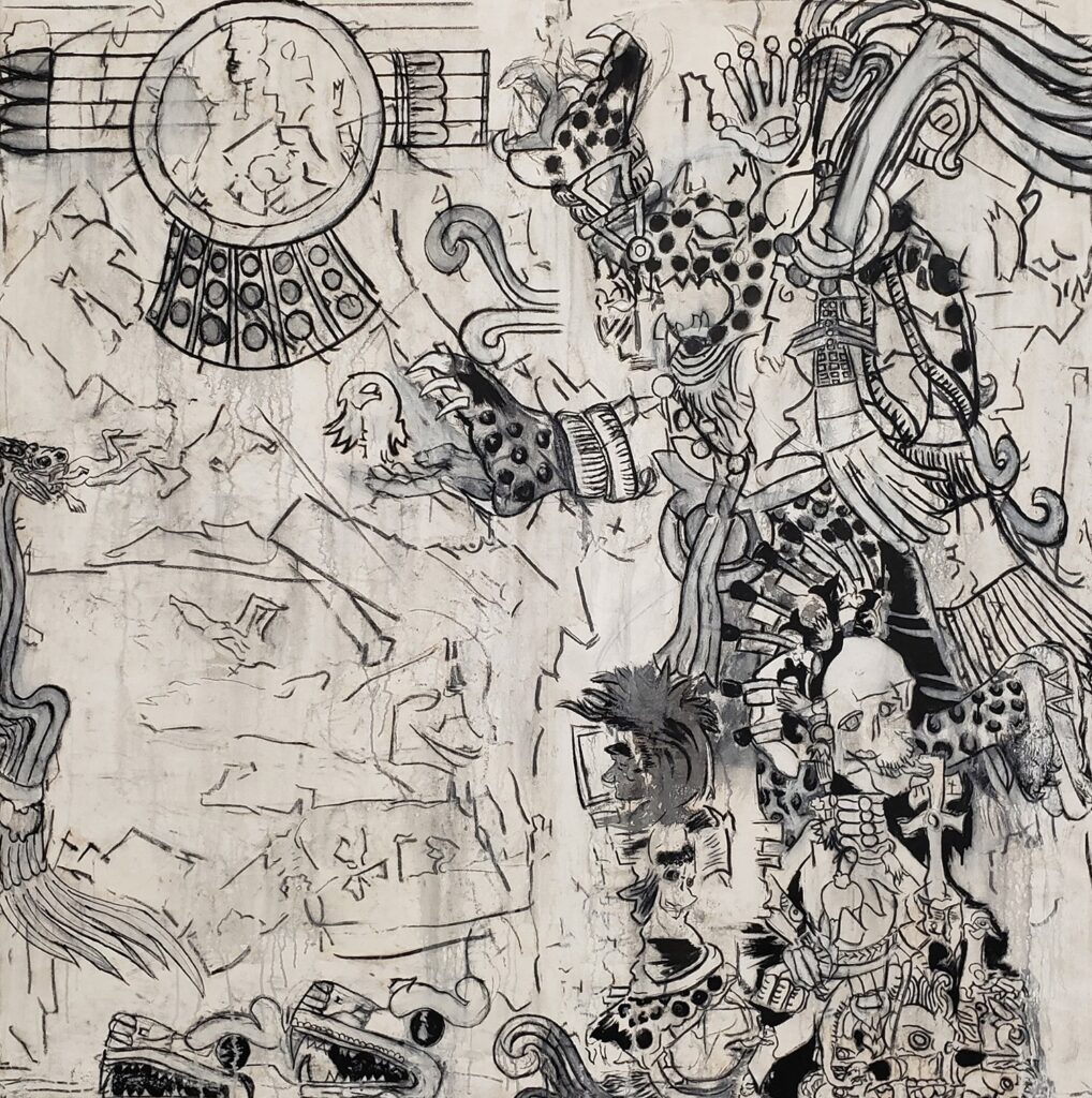 Living Hieroglyphs, by Tovias, 2019, ink and charcoal on canvas