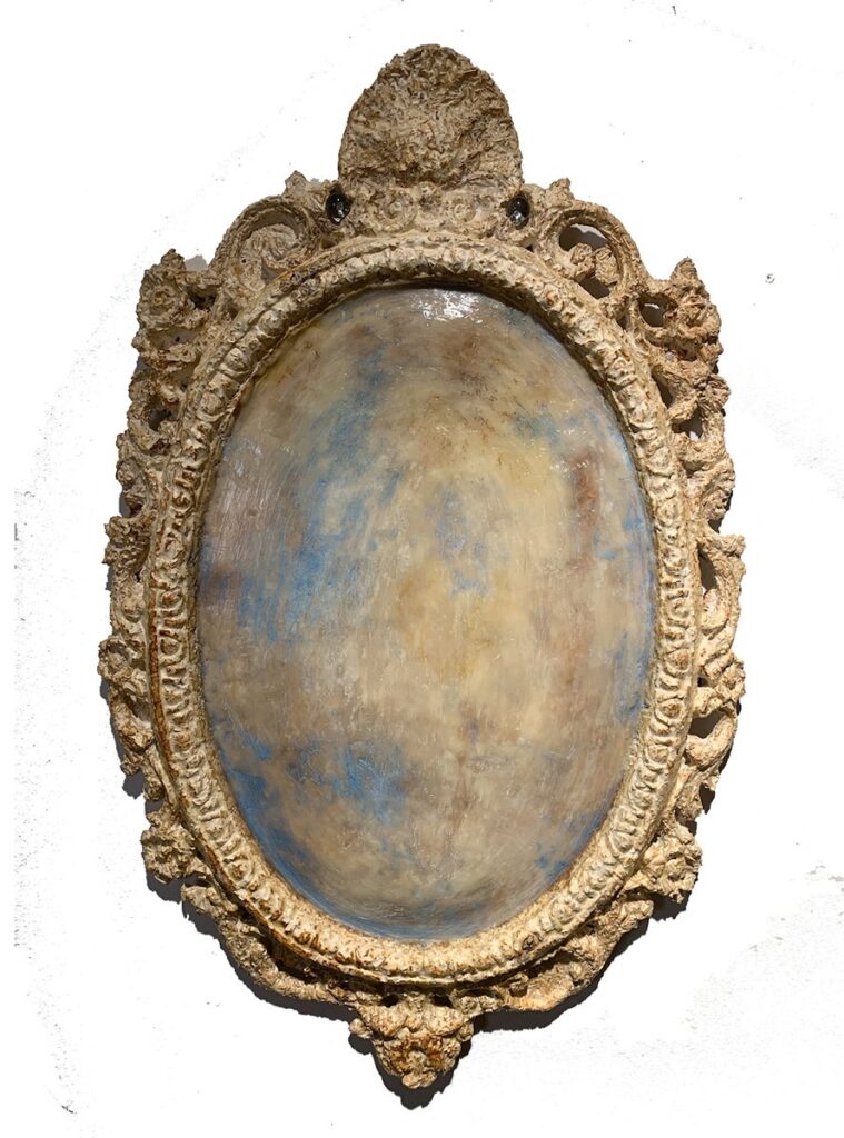 Mycelium Frame 1, by Jennifer Delilah Trammell, 2020, oil and encaustic on cast mycelium and industrial hemp