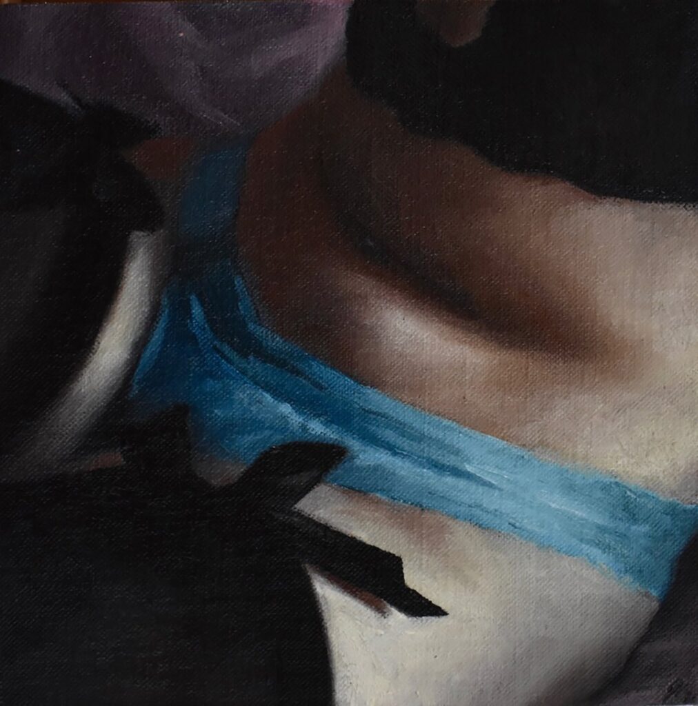 Blue Repose, by Juliette Vaissière, 2019, oil on linen mounted to panel