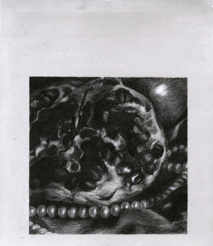 Leftovers, by Juliette Vaissière, 2019, graphite and white chalk on paper