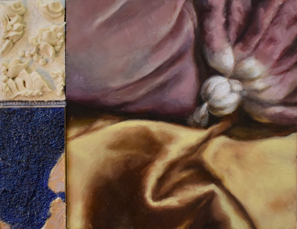 The Politics of Comfort, by Juliette Vaissière, 2019, acrylic medium, and oil on panel