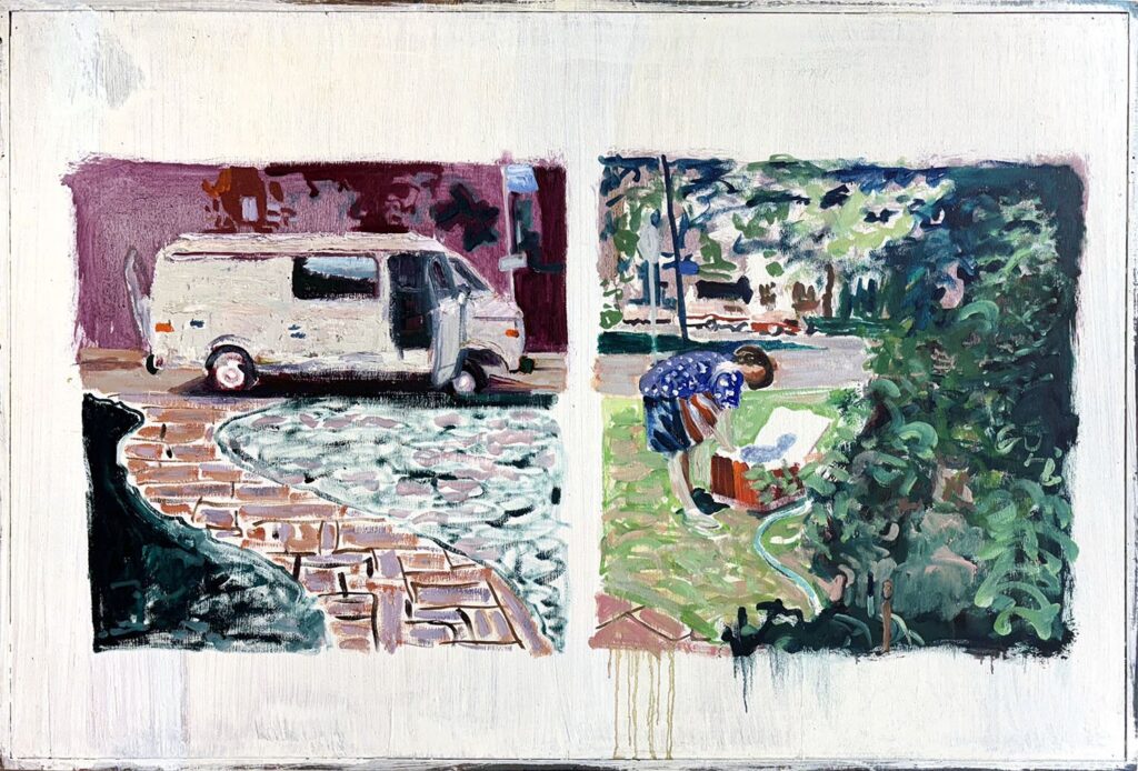 Ninth Street, by Keegan Valaika, 2023, oil on plywood board