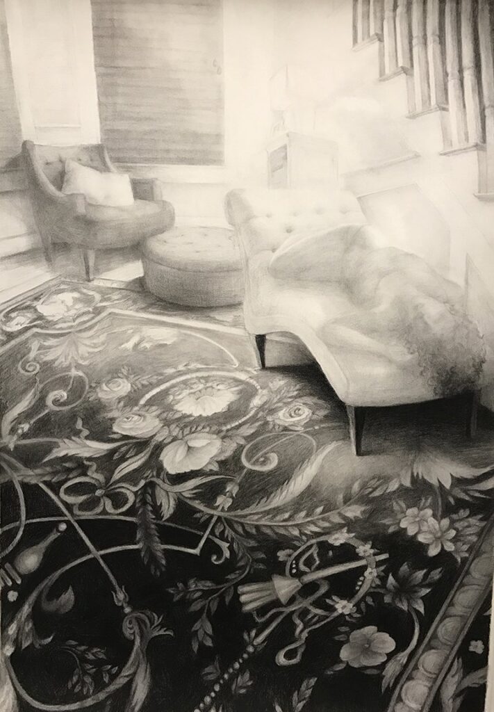 The Interior, by Jessica Vandenburg, 2016, Charcoal and graphite on Rives BFK paper