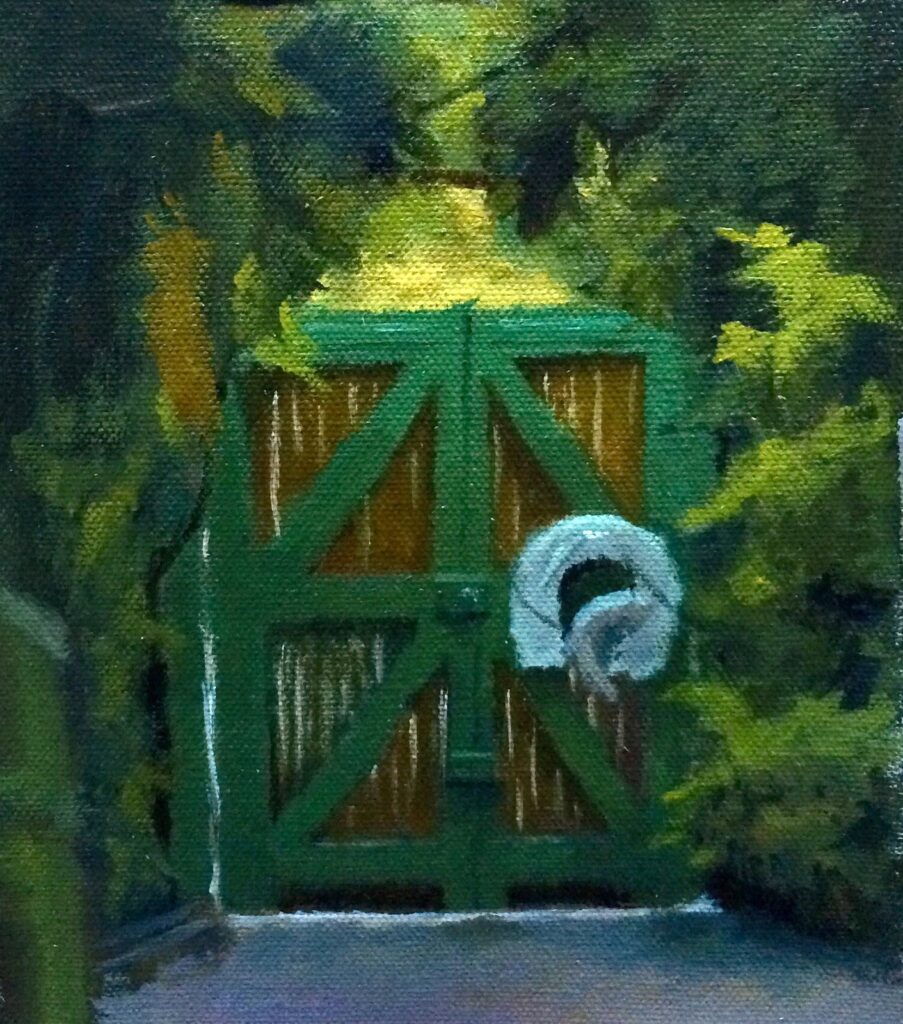 Green Gate, by Jorge Vasquez, 2016, Oil on paper mounted on board